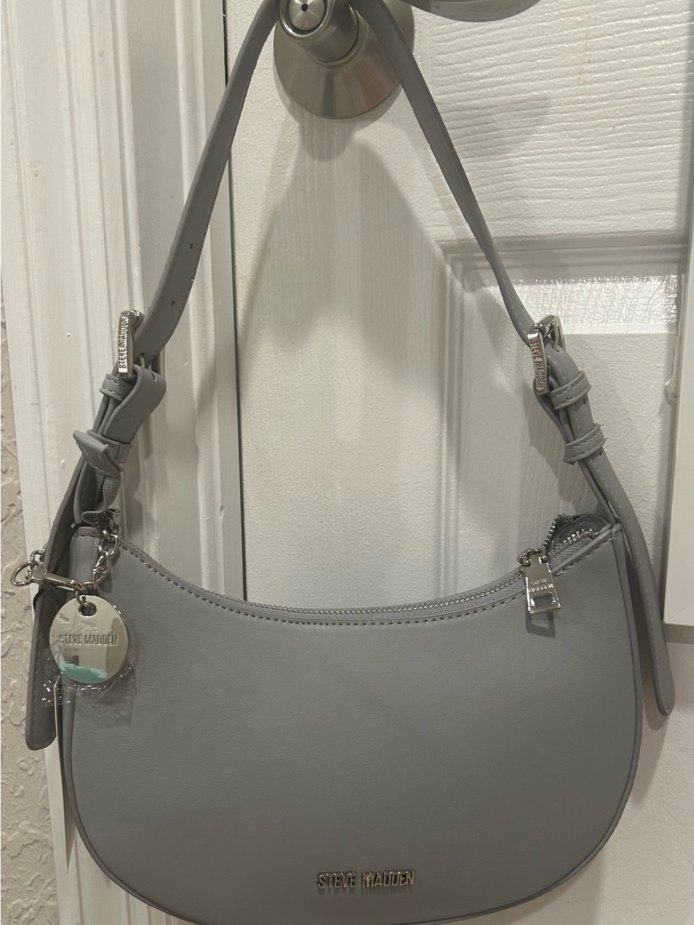 Steve Madden Gray Crescent Shoulder Bag with Silver Hardware